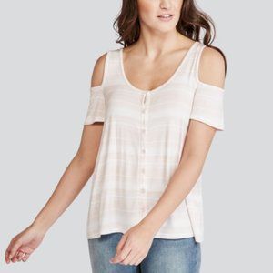 Wantable Stripe Cold Shoulder Tank